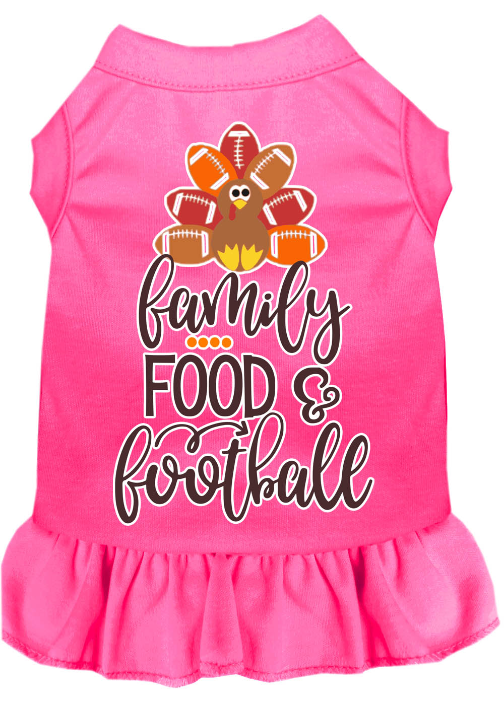 Family, Food, and Football Screen Print Dog Dress Bright Pink Med